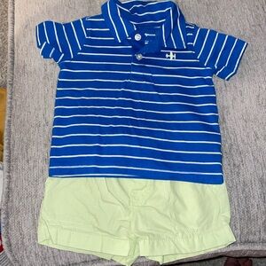 Baby Lime Green Shorts & Blue stripe Polo Set